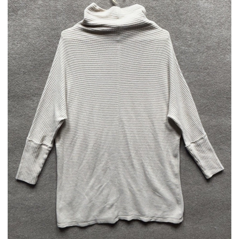 We The Free People Kitty Thermal Tunic Top Women M Long Beige Funnel Neck EUC - Picture 2 of 4
